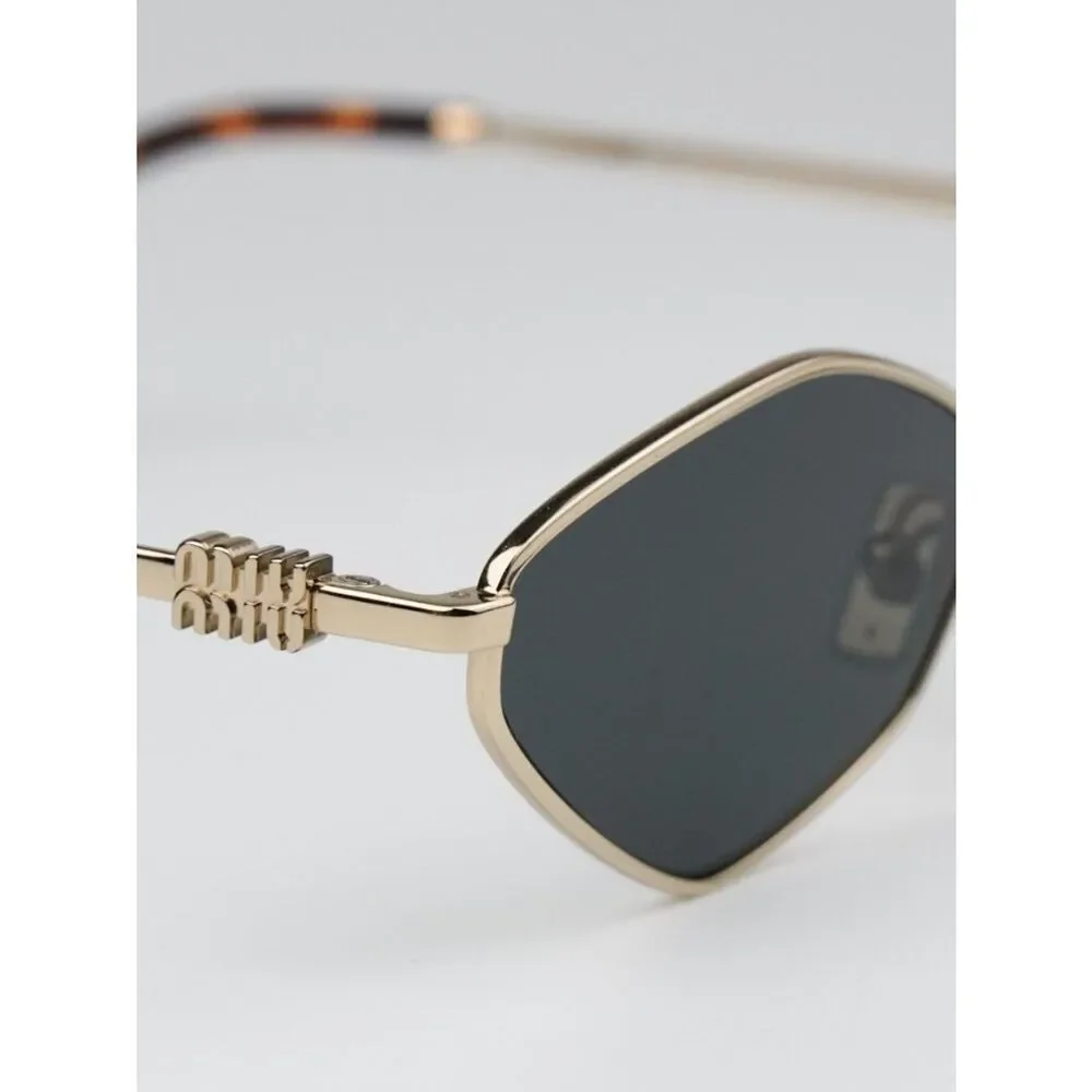 NEW Miu Miu MU56ZS ZVN5S0 Pale Gold Dark Grey Geometric Unisex Sunglasses